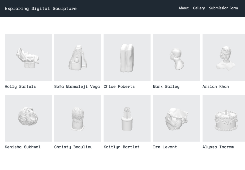 Infographic titled “Exploring Digital Sculpture” with icons and labels for tools, techniques, and stages of creating digital sculptures, including modeling, texturing, and 3D printing.